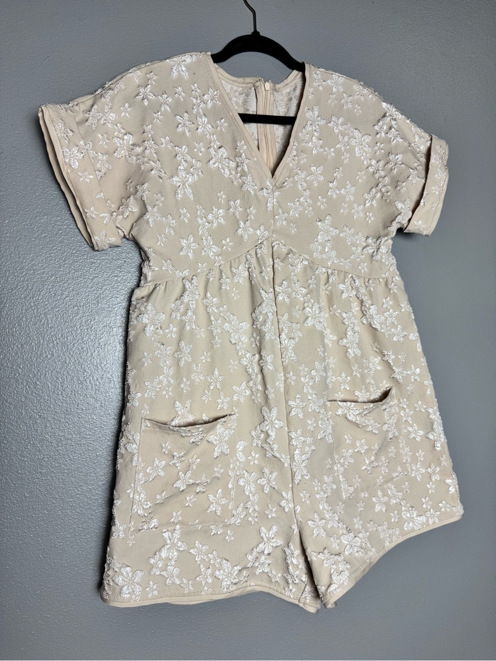 SHEIN Cream Floral Embroidered Romper